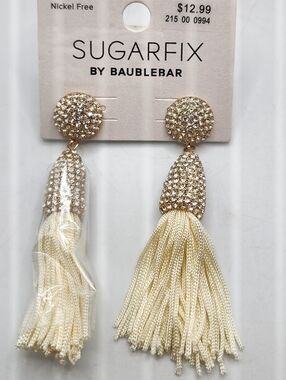 Sugarfix Gold and Cream Tassel Rhinestone Earrings Goldtone NWT by BaubleBar